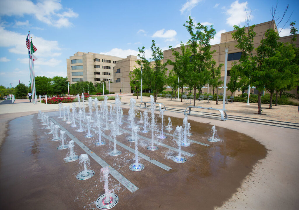 Fountain in front of Gibson Lewis Library