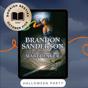 Warbreaker by Brandon Sanderson book cover with "Bookish Besties - October 2024" sticker