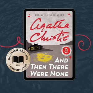 Book cover of "And Then There Were None" by Agatha Christie with a "Bookish Besties January 2025" sticker