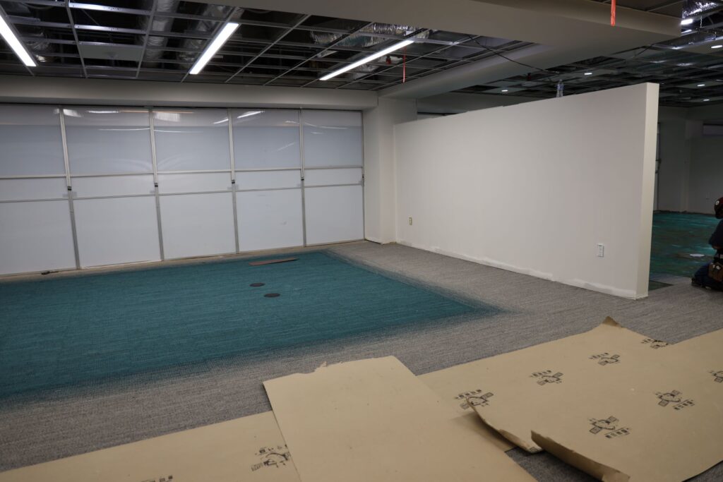 Third Floor, Gibson D. Lewis Library, newly constructed wall for presentation area