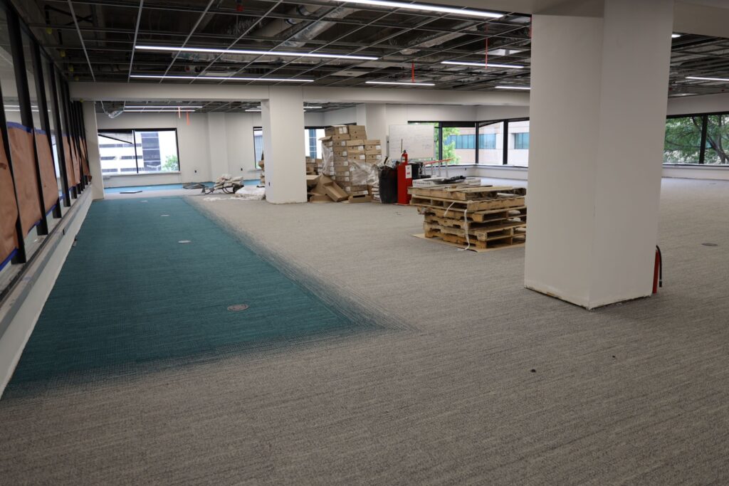 Southeast Corner, Third Floor, Gibson D. Lewis Library, new flooring and updated lighting in ceiling