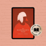 Promotional graphic featuring "The Handmaid's Tale" by Margaret Atwood book cover and "Bookish Besties October 2025 Pick" sticker