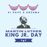 Martin Luther King Jr Illustration. Text reads: "Martin Luther King Jr. Day"